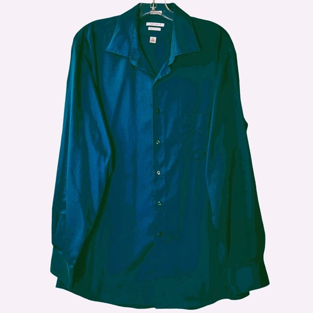 NWOT Van Heusen Lux Sateen Teal No Iron Men’s Dress Shirt - Size 17 1/2